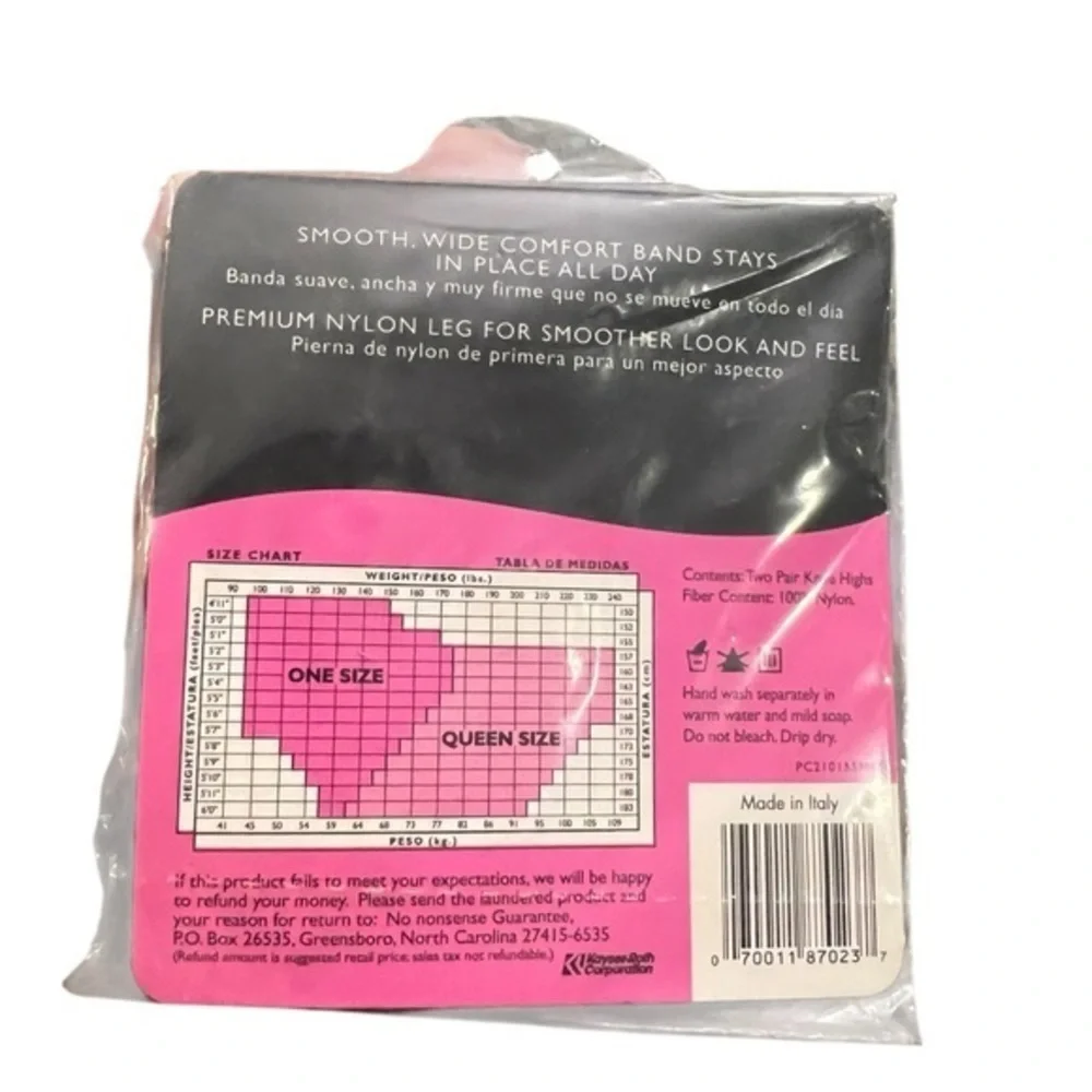 No Nonsense Premium Nylon Knee Highs Size‎ Q OFF BLACK Sheer Toe 2 Pairs NEW